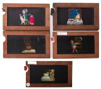 A collection of five single slip magic lantern slides relating to food and drink.