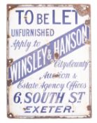 A Winsley and Hanson enamel 'To Be Let' sign.