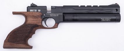A Reximex Mito W PCP powered air pistol. Serial number 629-H24HP-1273, .