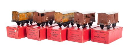 Hornby O Gauge. A boxed group comprising an LNER Passenger Brake van, an LNER No.