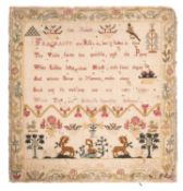 A 19th Century needlework sampler 'On Youth' worked by Elizabeth English.