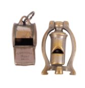 A silver plated folding Dog Whistle and 12 bore cartridge extractor, unsigned,