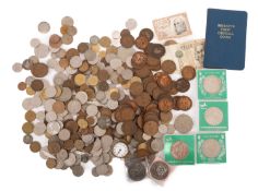 A mixed collection of European and British coins.