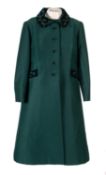 A 'Petite Francaise' green sleeveless shift dress with matching coat,