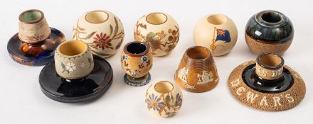 A Royal Doulton stoneware 'Dewars' vesta, 14cm diameter, together with a Doulton Harvest Ware vesta,