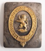 A 19th Century South Devon Regiment brass plate.