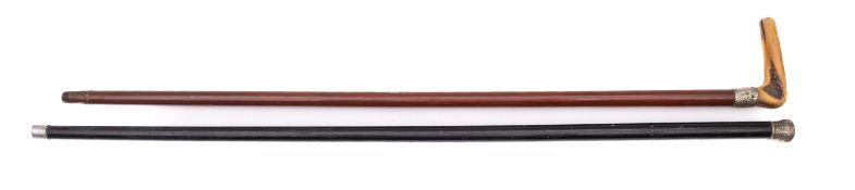 A horn handled white metal mounted walking stick.