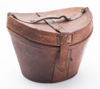 A 20th Century leather top hat box. Felt lined with leather handle, 26cm high.