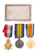 A WWI trio of medals awarded to A-2071 Pte F Haycock K.R.RIF:C.