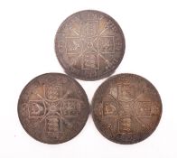 Two 1887 double Florin coins. Together with an 1889 example, higher grade.