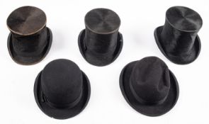 A group of five gentleman's hats, including three top hats by 'Lincoln Bennett and co.