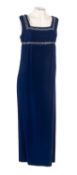 A 1960's 'Blanes' dark blue velvet sleeveless evening dress,