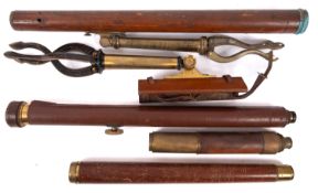 A collection of telescope spares. Including wood and leather bound tubes and a range of lenses etc.