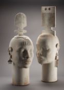 Max Butcher [Contemporary] two large white stoneware heads,
