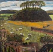 Mary Sumner (British 1957 - 2016) - 'Sheep Grazing in a Gated Field'