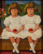 *Duffy Ayers (British 1915-2017) - 'The Apple Eaters' - Oil on board - 28 x 22cm,
