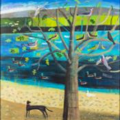 Mary Sumner (1957-2016) - The River Bank - Oil on canvas - 81 x 81cm,