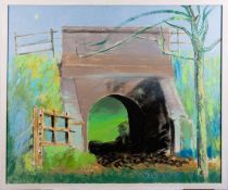 Hilary Goddard (British, 1935-2024) - Landscape scene with a viaduct