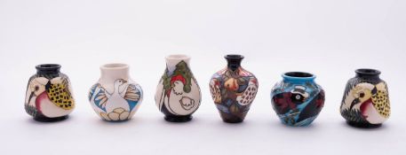 Six Moorcroft Twelve Days of Christmas small vases,