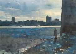 *Peter Kelly (British 1931-2019) - 'London Skyline From Wapping' - Watercolour on paper - 48 x