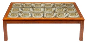 A Danish teak and glazed ceramic tile inset rectangular coffee table, by Trioh,