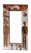 An African cut metal marquetry framed rectangular wall mirror,