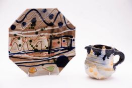 *Sandy Brown [born 1946] a stoneware jug and plate, the former of thrown form with cut base,