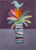 Liz Thomas (Contemporary) - Palm Tree and Bird - Acrylic on canvas - 35 x 35cm unframed - Signed on