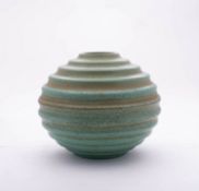 Ewald Dahlskog for Bo Fajans a pottery vase of spherical horizontally ribbed form under emerald and
