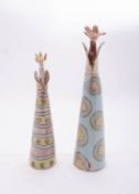 Linda Bristow [Contemporary], two tapering terracotta flower sculptures