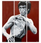 Paris Knight (Contemporary) - Bruce Lee 'The Legend' - Three acrylic on canvas (tryptich) - 100 x