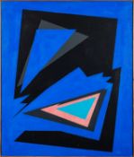 *Arne Heuser (Danish, b 1928) - Abstract composition on blue background - Oil on board - 89 x 75.
