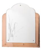A reverse cut and partially tinted glass wall mirror,