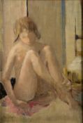 Felicity Taylor (British, 20th Century) Study of a seated female nude - Oil on panel - 43.5 x 29.