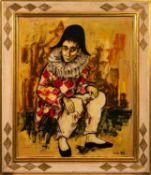 * Pierre Mas (French, b. 1933) - Portrait of a Harlequin - Oil on board