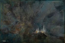 Leonardo Nierman (Mexican/American,1932 - 2023) - 'The White City' - Oil on board - 40 x 60cm,