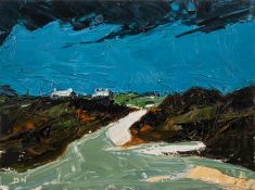 Daniel Nicholls (British, Contemporary) - Cottages on the coast - Oil on paper - 28 x 38cm,