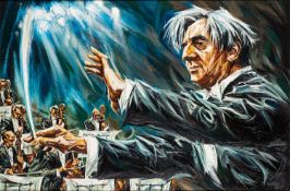 Ray Miller (British, 20th Century) - Sir John Barbirolli (1899 - 1970) - Oil on canvas - 49 x 74.