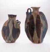Michelle Cowmeadow [attributed] two slab built stoneware ewers,