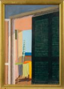*Barrington Barber (British, b.1934) - 'Balcony, Marina di Grosetto' Oil on board - 35.5 x 24.