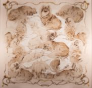 After Xavier de Poret (French, 1894-1975) for Hermes of Paris, Pékinois, a printed silk scarf,