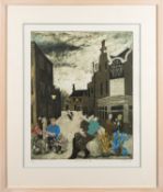 Mychael Barratt (British Contemporary) - 'Private view' - Etching with hand colouring - 55 x 71cm,
