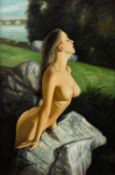 British School, Contemporary - Nude in a landscape - Oil on canvas - 90 x 59.5cm, 109 x 78cm framed.