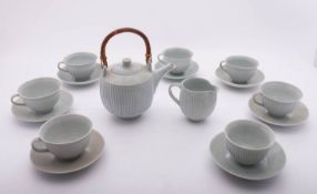 *David Leach [1911-2005] a porcelain tea service, comprising a teapot and cover, seven cups,