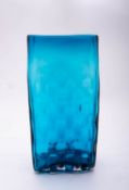 A Whitefriars basket weave slab vase in kingfisher blue after a design by Geoffrey Baxter.