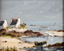Continental School, Contemporary - Cottages on the coast - Oil on canvas - 30.5 x 25.