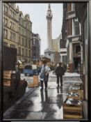 Michael Alabaster (British, 20th Century) - Monument Street - Oil on board - 84 x 61cm,