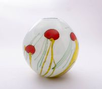 Siddy Langley {Contemporary] a glass vase of oviform decorated with red and yellow jelly fish