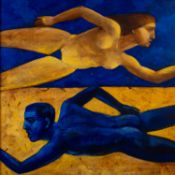 T C (Contemporary) - The Swimmers - Acrylic on canvas - 85 x 85cm, 99.5 x 99.
