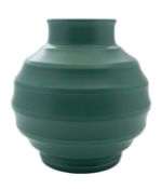 Keith Murray for Wedgwood an annular vase of globular form under green matt glaze, 19cm high,